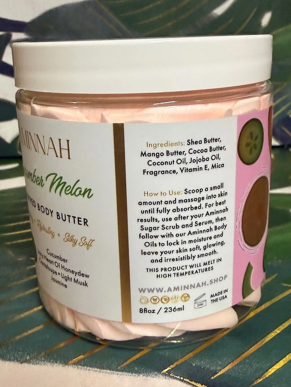 Aminnah Cucumber Melon Whipped Body Butter 8 oz New